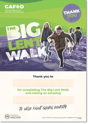 School Big Lent Walk Thank You certificate
