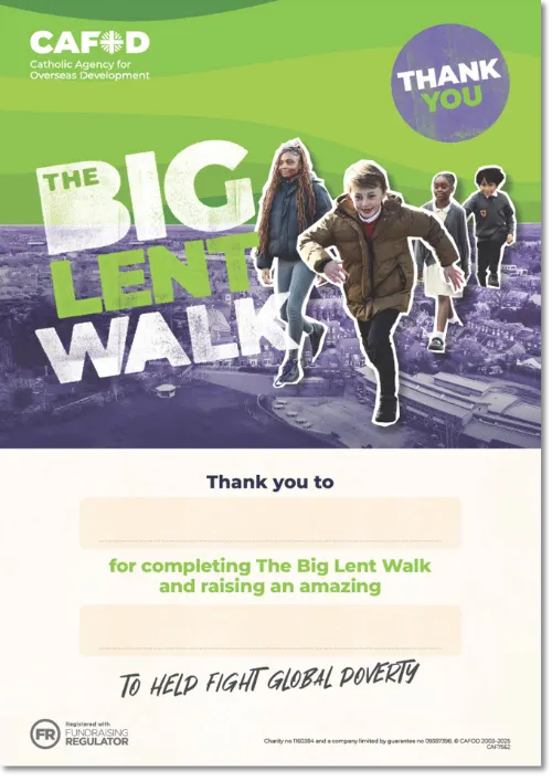 School Big Lent Walk Thank You certificate