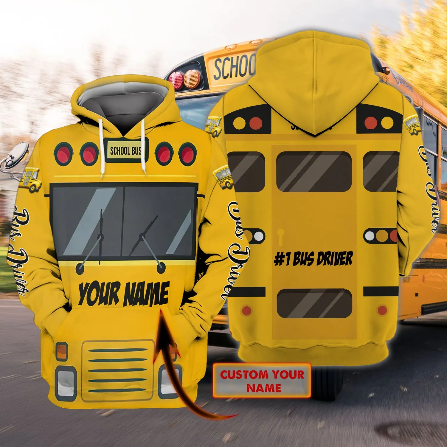 School Bus 77- Personalized Name 3D Hoodie