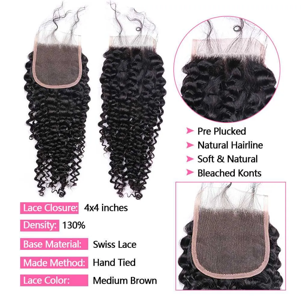 Sdamey 4x4 Lace Closure Brazilian Curly Wave Human Hair Lace Closure
