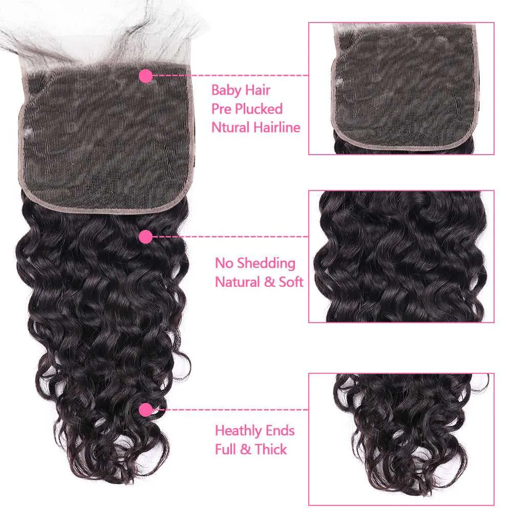 Sdamey Brazilian Water Wave Human Hair 7X7 Lace Closure