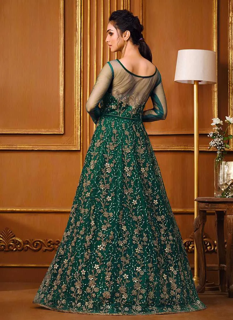 Sea Green Heavy Embroidered High Slit Style Designer Suit