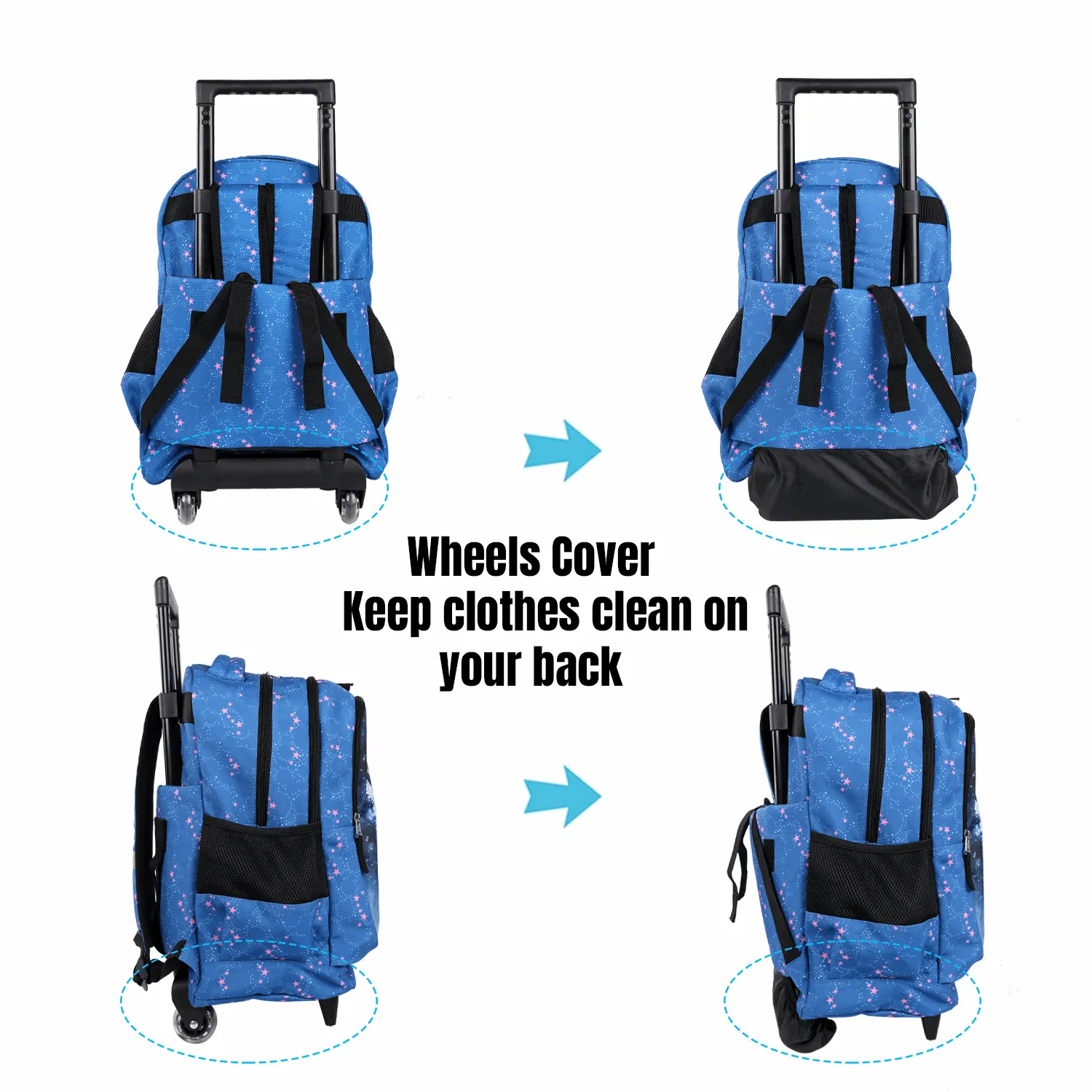 Seastig Blue Horse 18 inch Double Handle Rolling Backpack for Kids with Lunch Bag and Pencil Case Set