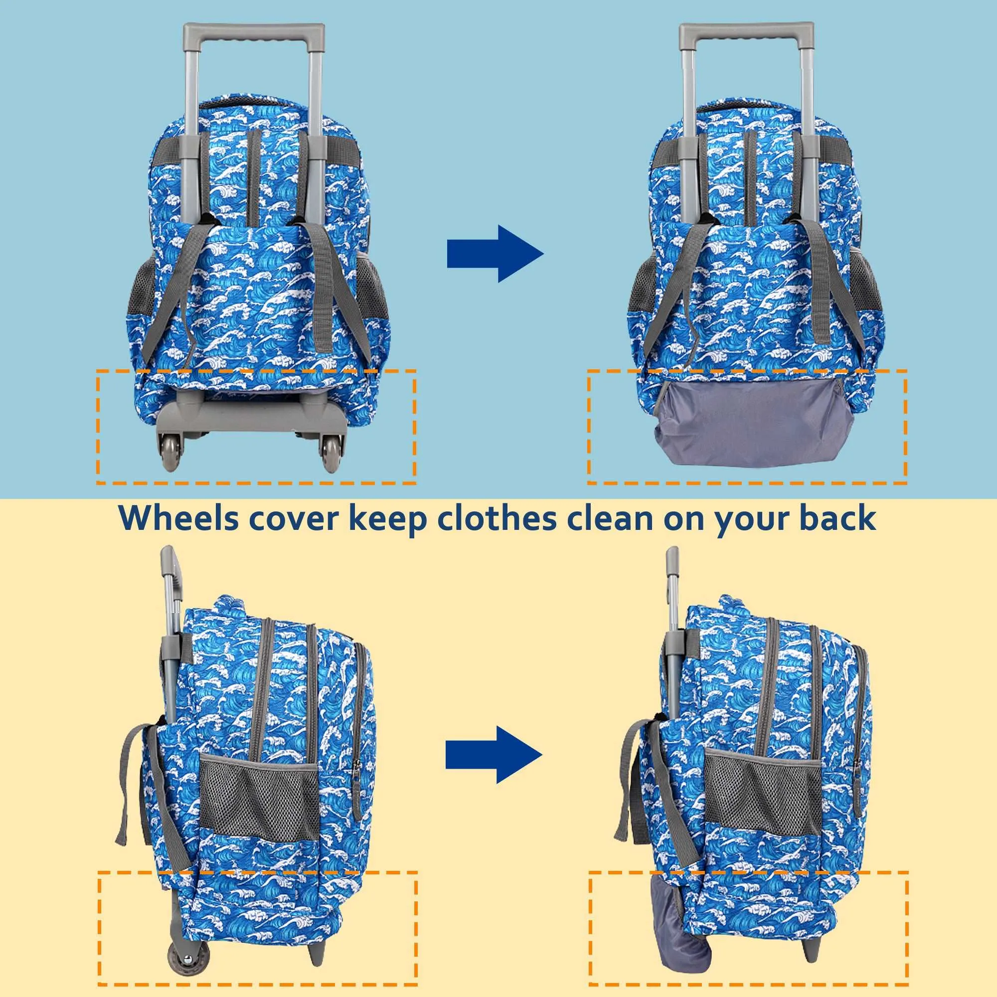 seastig Blue Waves  18 inch Rolling Backpack