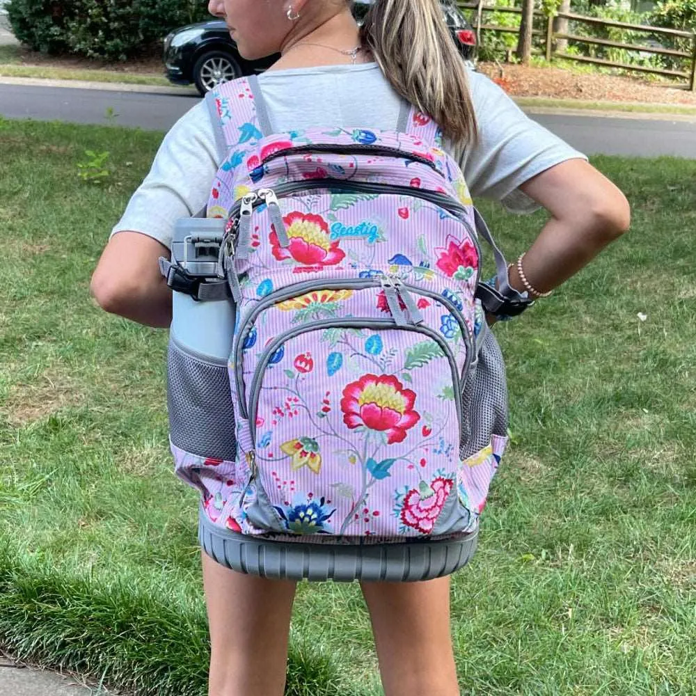 Seastig Flower Pink 18 inch Single Handle Rolling Backpack for Kids with Lunch Bag and Pencil Case Set