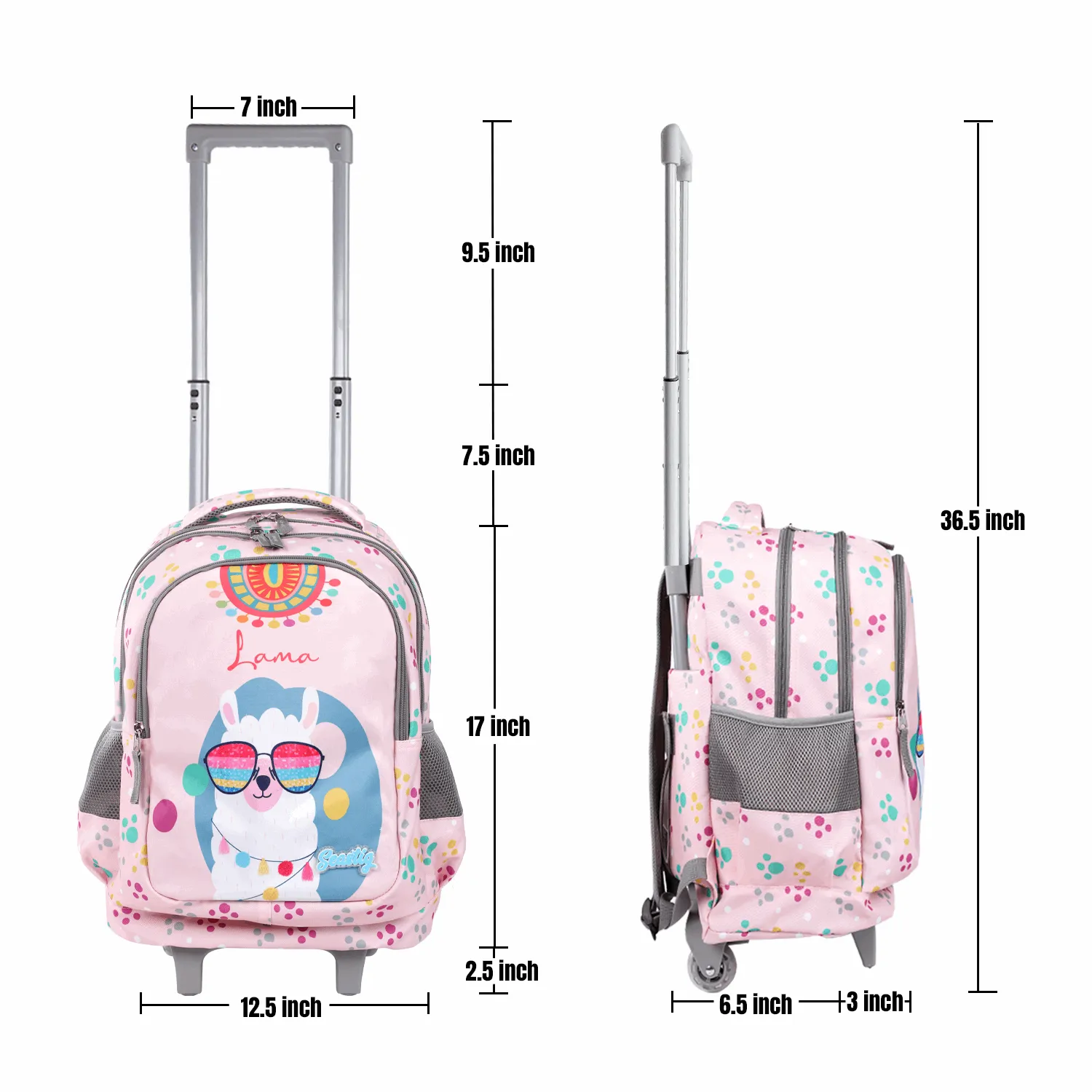 Seastig Pink Sheep 18 inch Double Handle Rolling Backpack for Kids