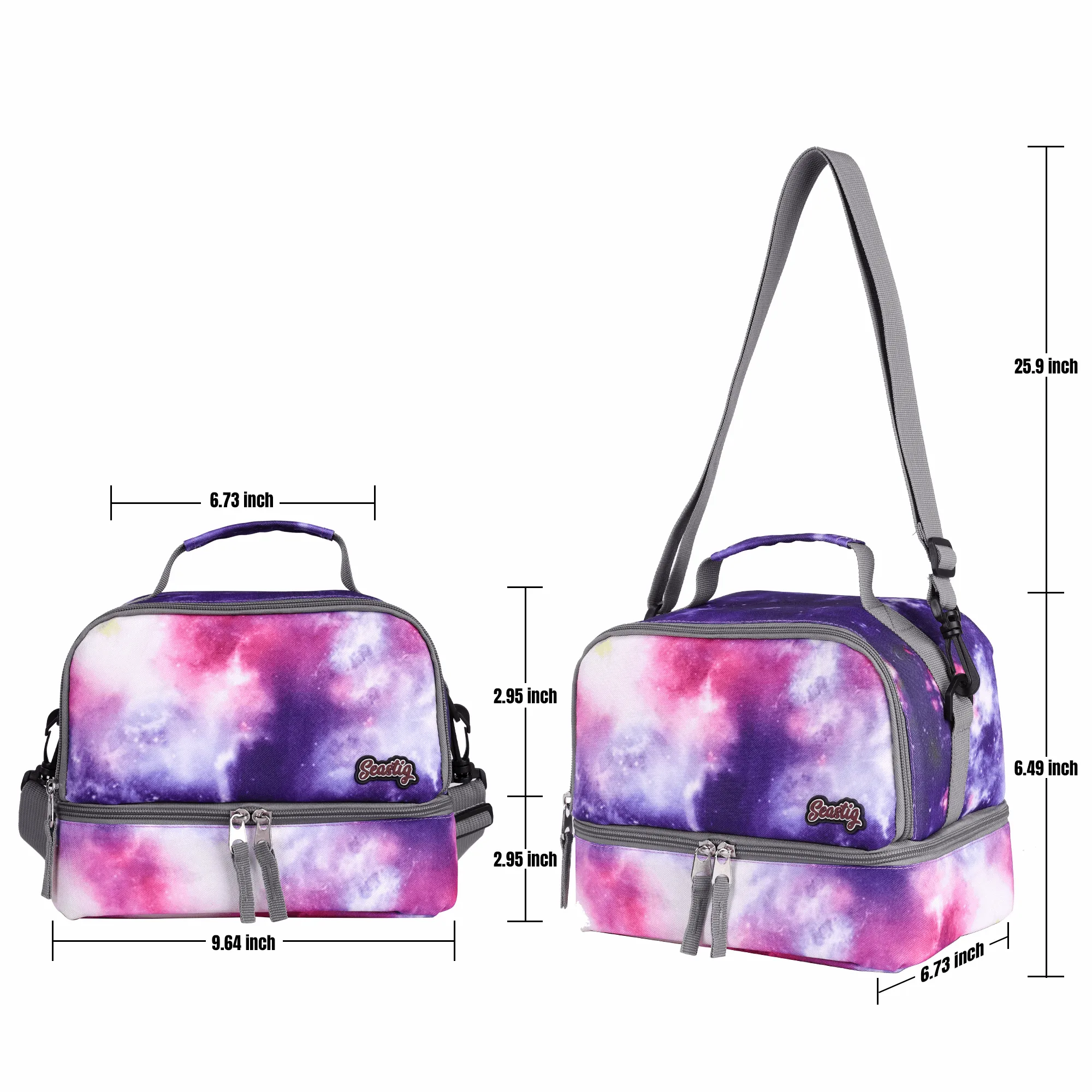 Seastig Purple Galaxy 18 inch Double Handle Rolling Backpack for Kids with Lunch Bag and Pencil Case Set