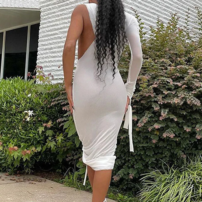Sexy One Sleeve Drawstring Dress