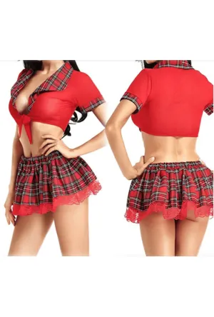 Sexy Red Tie-Up School Girl Set