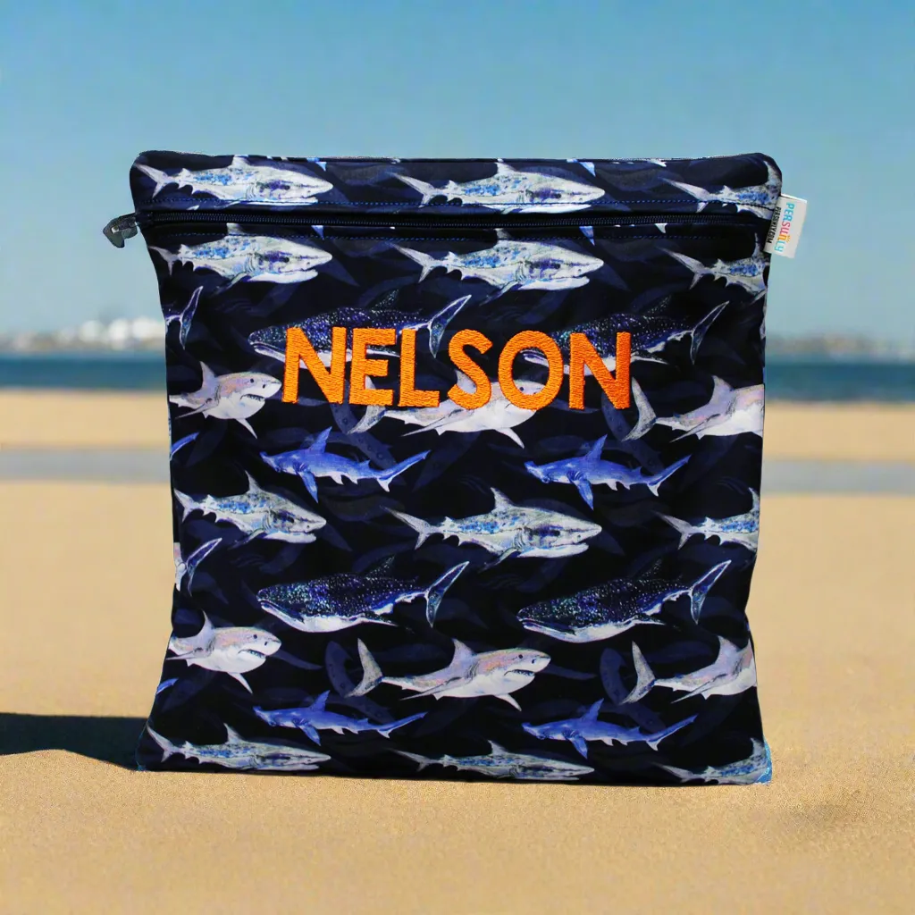 Sharks in the Deep Personalized Reusable Food Bag