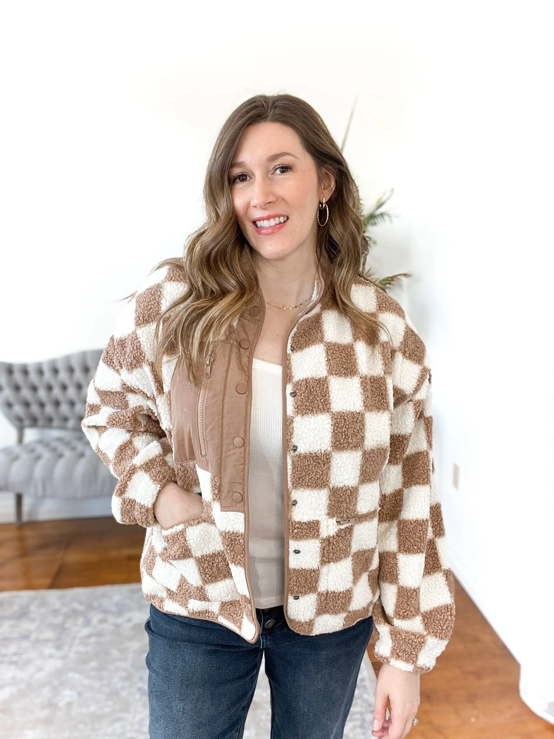 Shelly Snap-Front Checkered Jacket