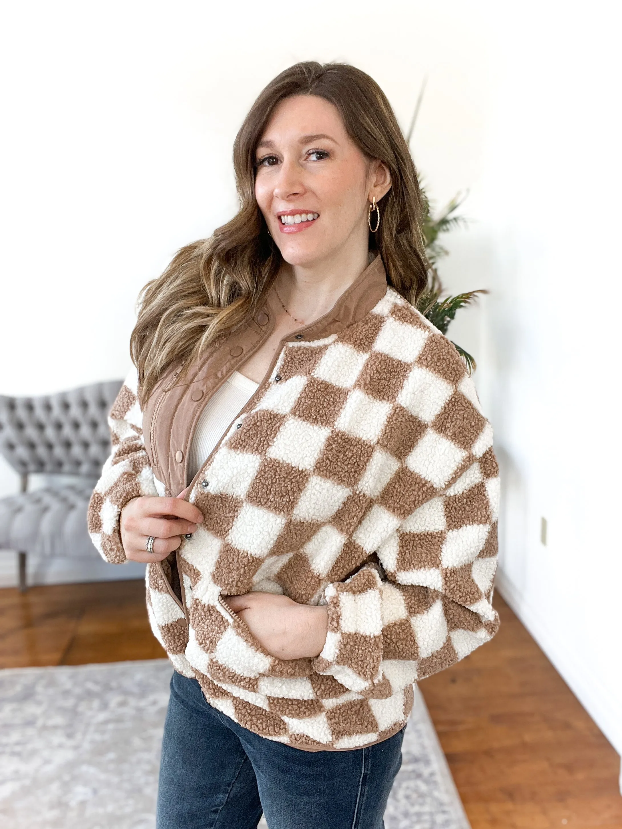 Shelly Snap-Front Checkered Jacket