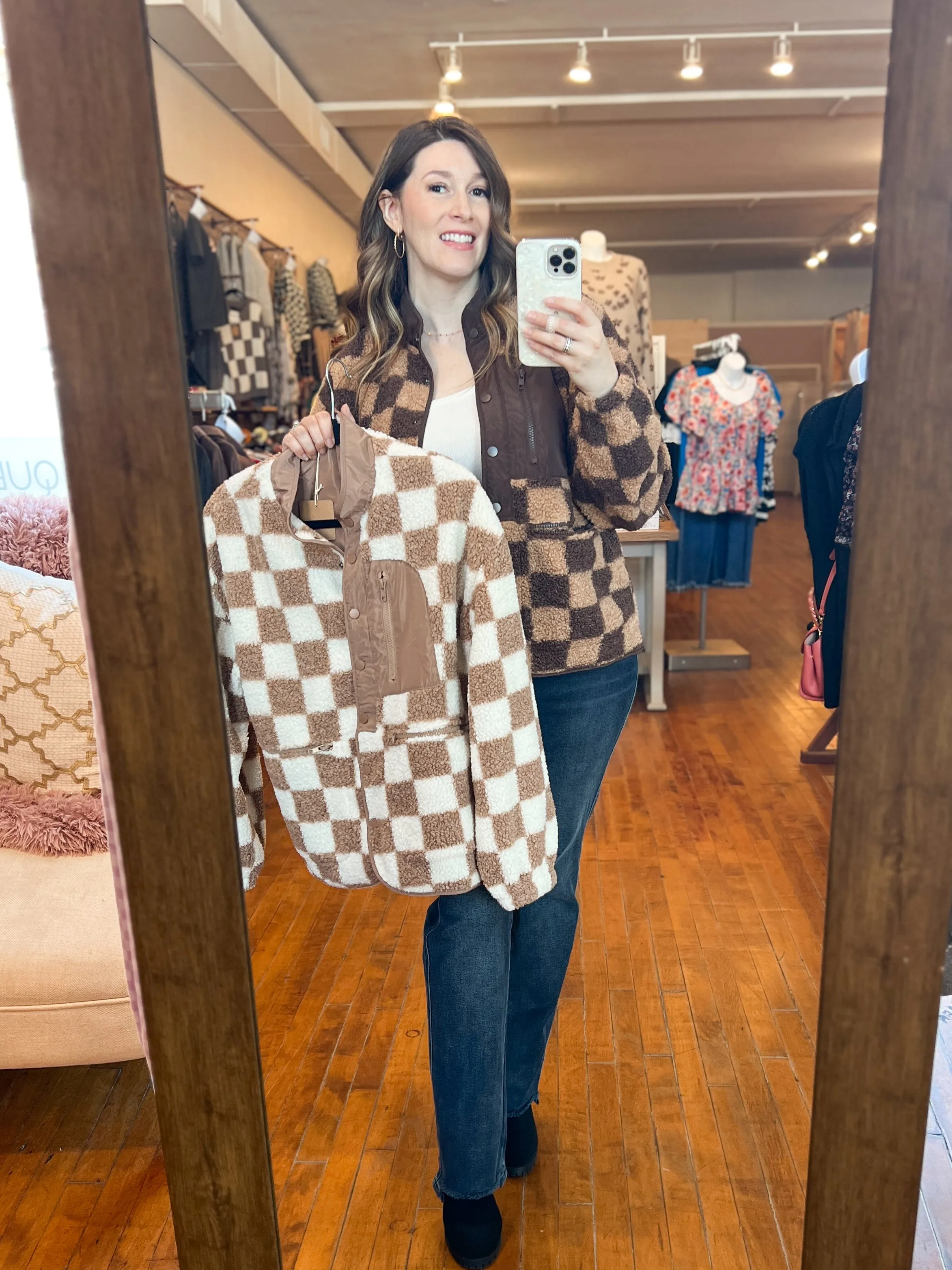 Shelly Snap-Front Checkered Jacket