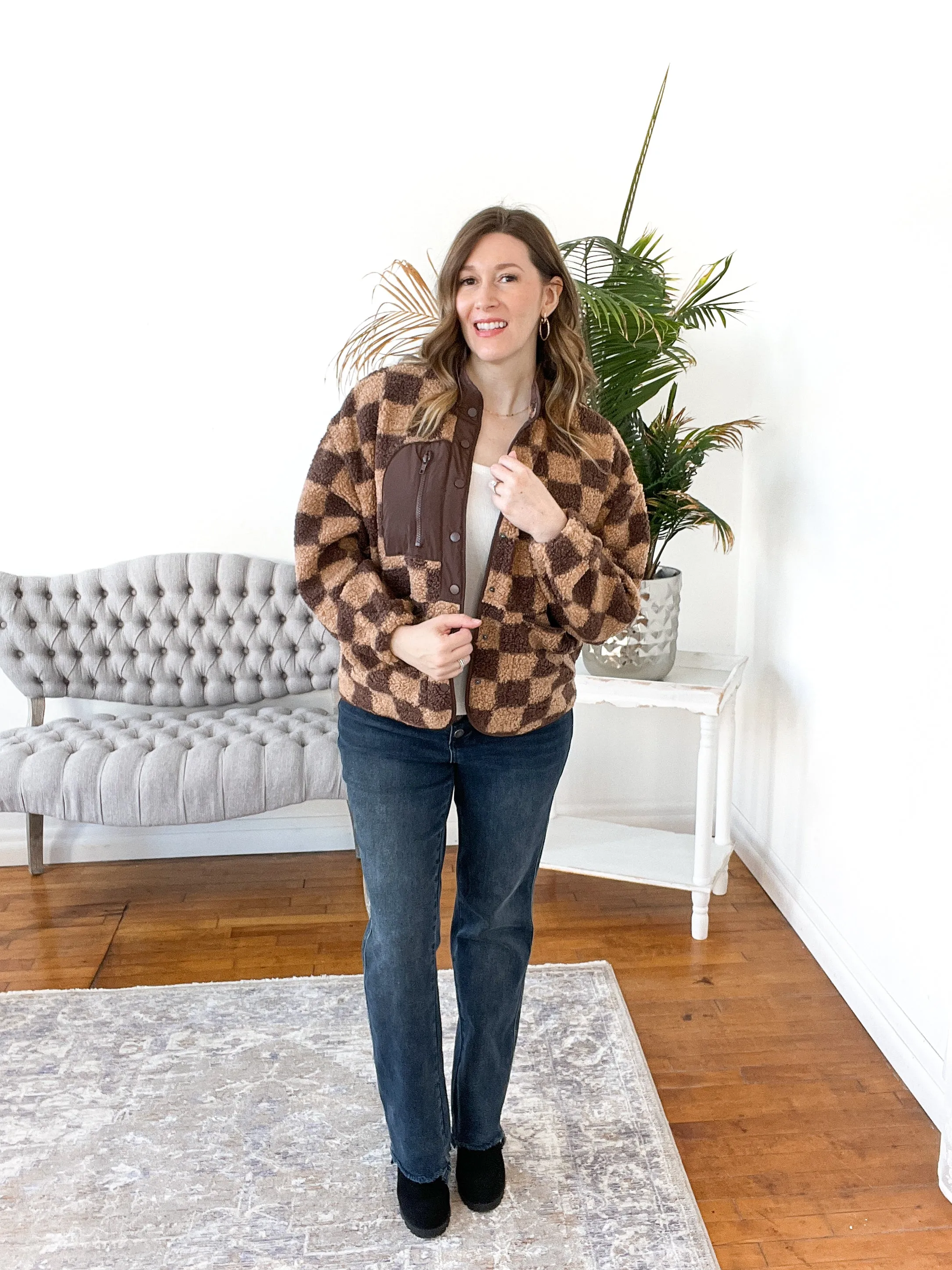 Shelly Snap-Front Checkered Jacket