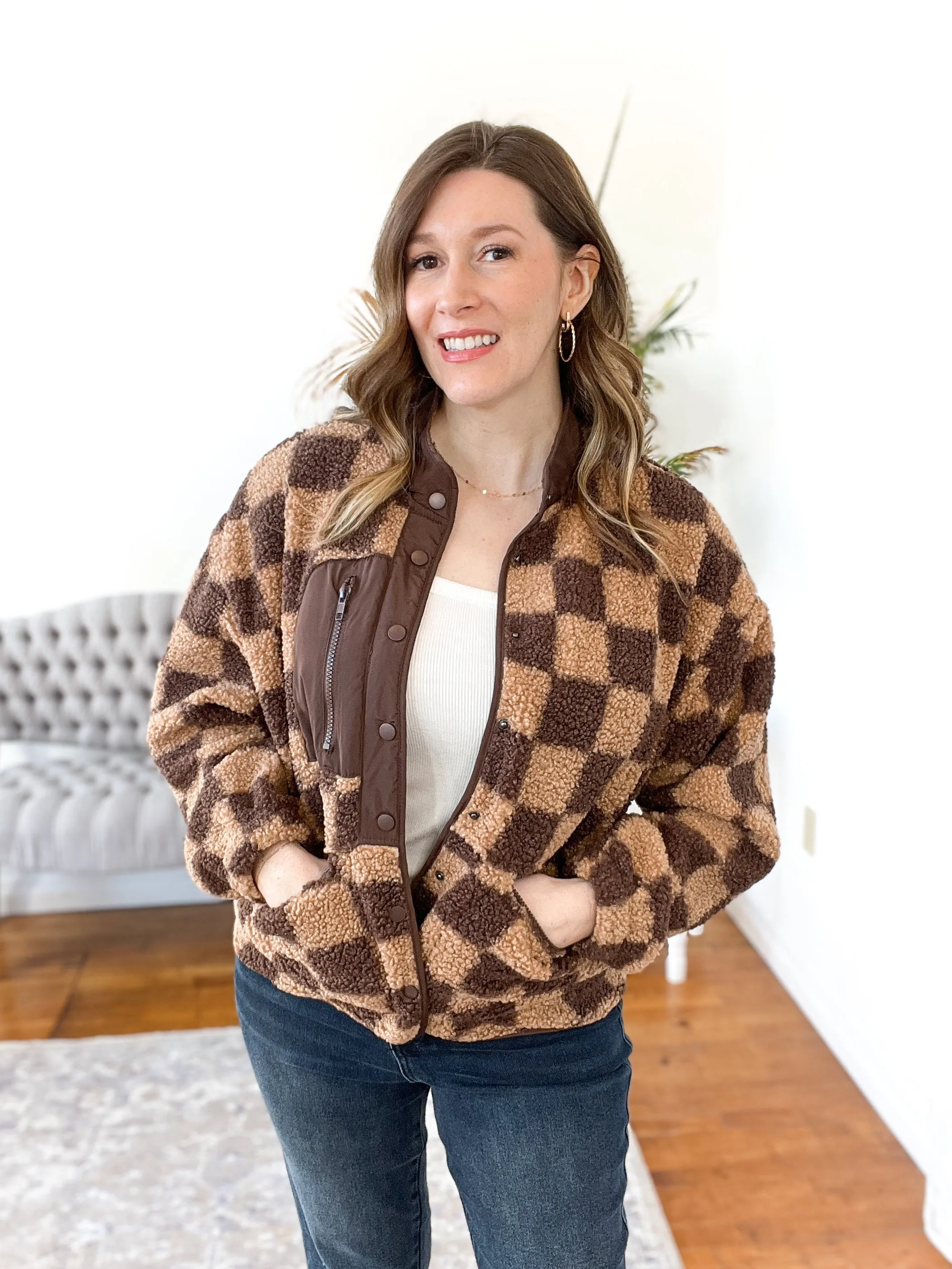 Shelly Snap-Front Checkered Jacket