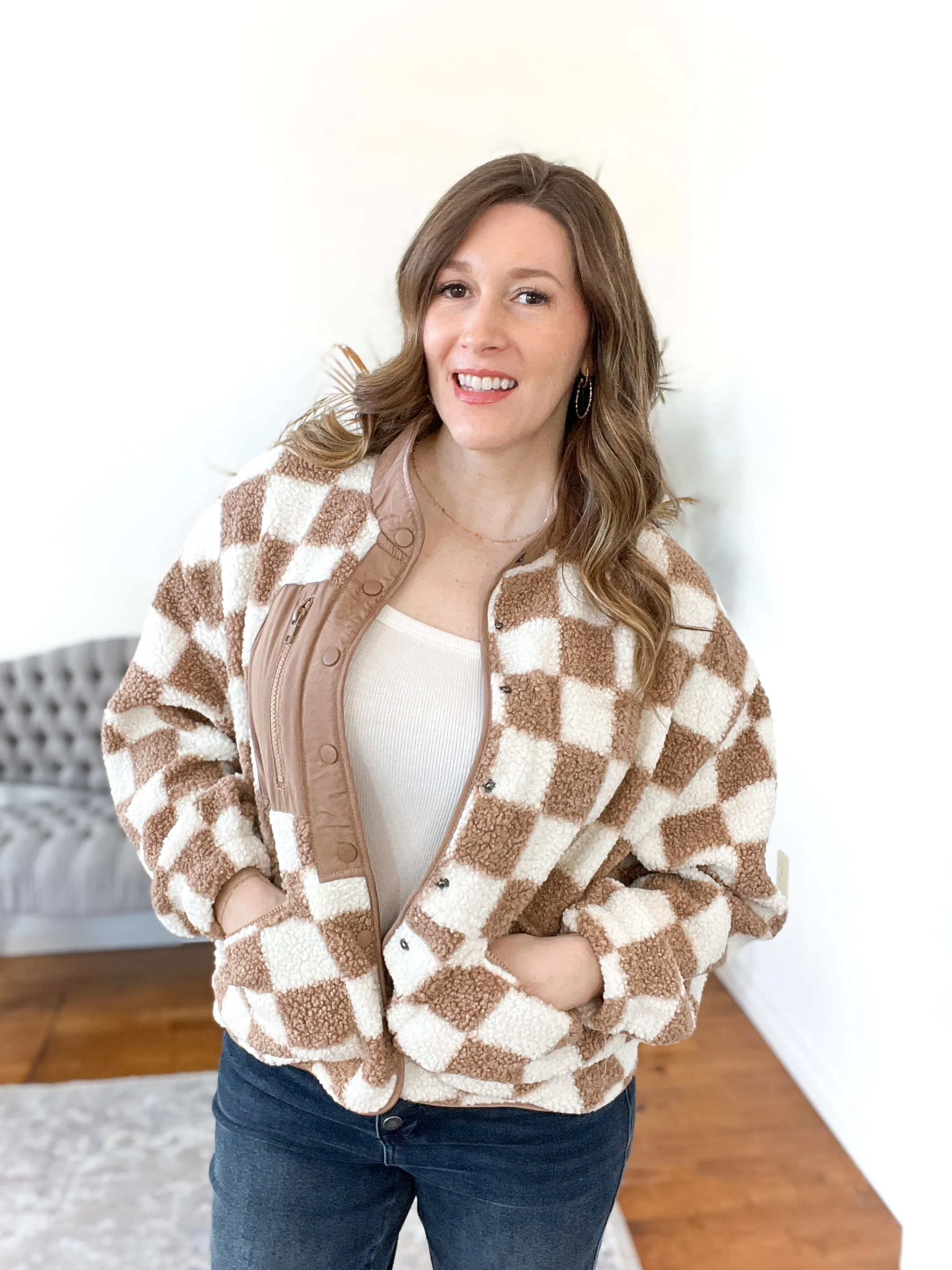 Shelly Snap-Front Checkered Jacket