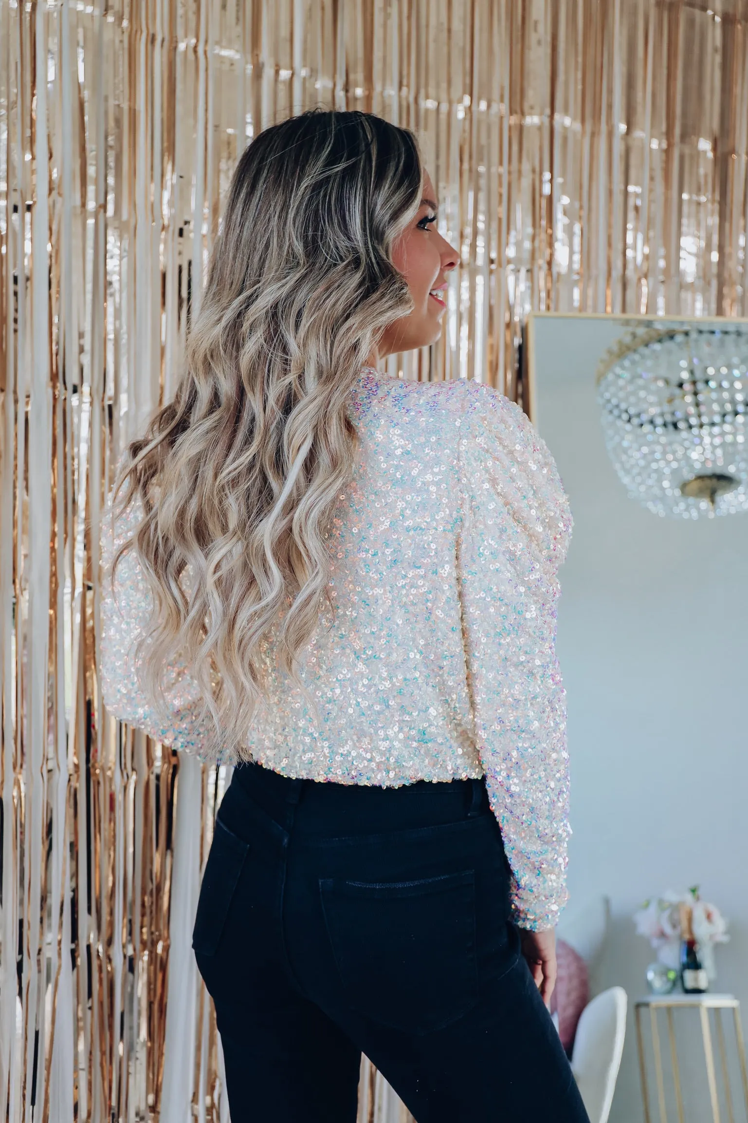 Shimmer N Shine Sequin Surplice Bodysuit - Champagne