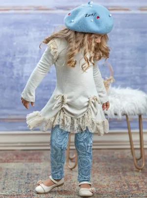 Shiny Rose Drawstring Ruffle Tunic And Legging Set