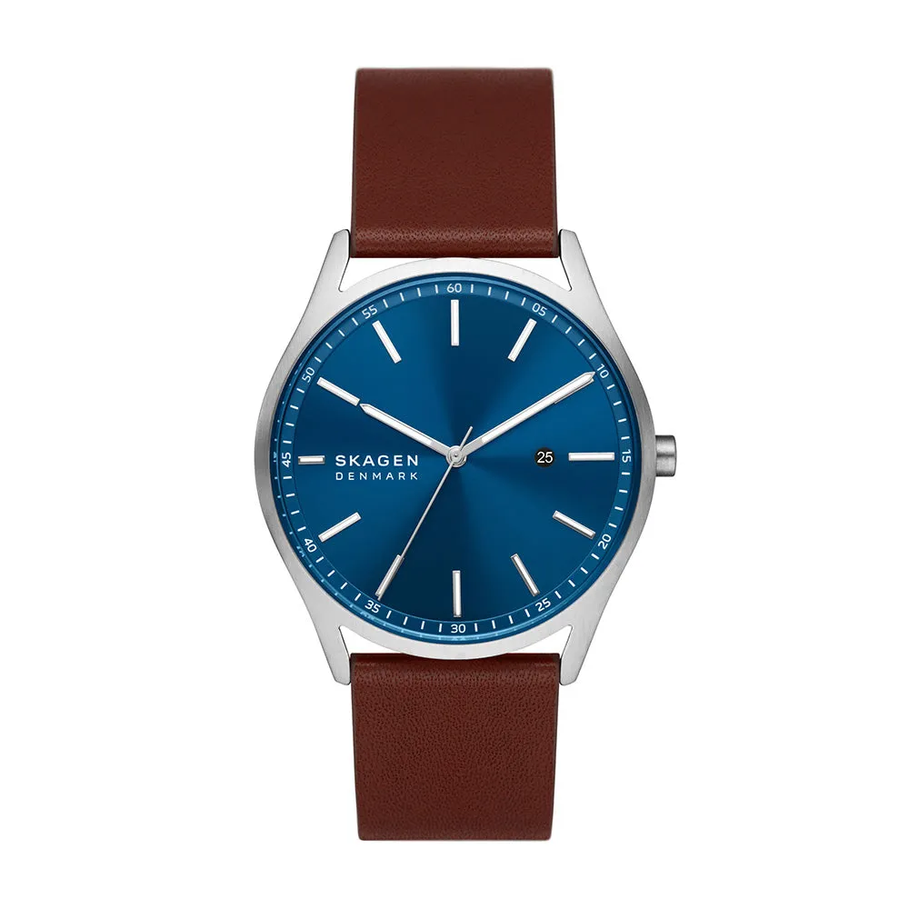SKAGEN HOLST THREE HAND DATE ESPRESSO LEATHER WATCH