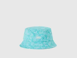 SKY BLUE HAT WITH LEAF PRINT