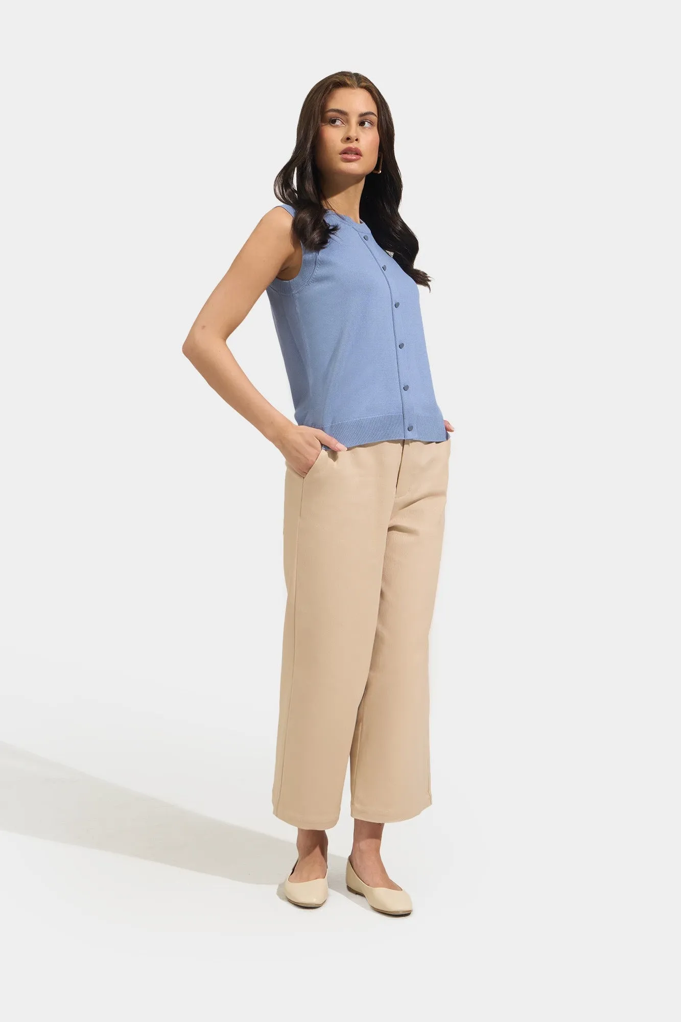 Sleeveless Button Down Flat Knit Tee