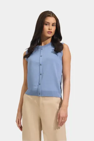 Sleeveless Button Down Flat Knit Tee