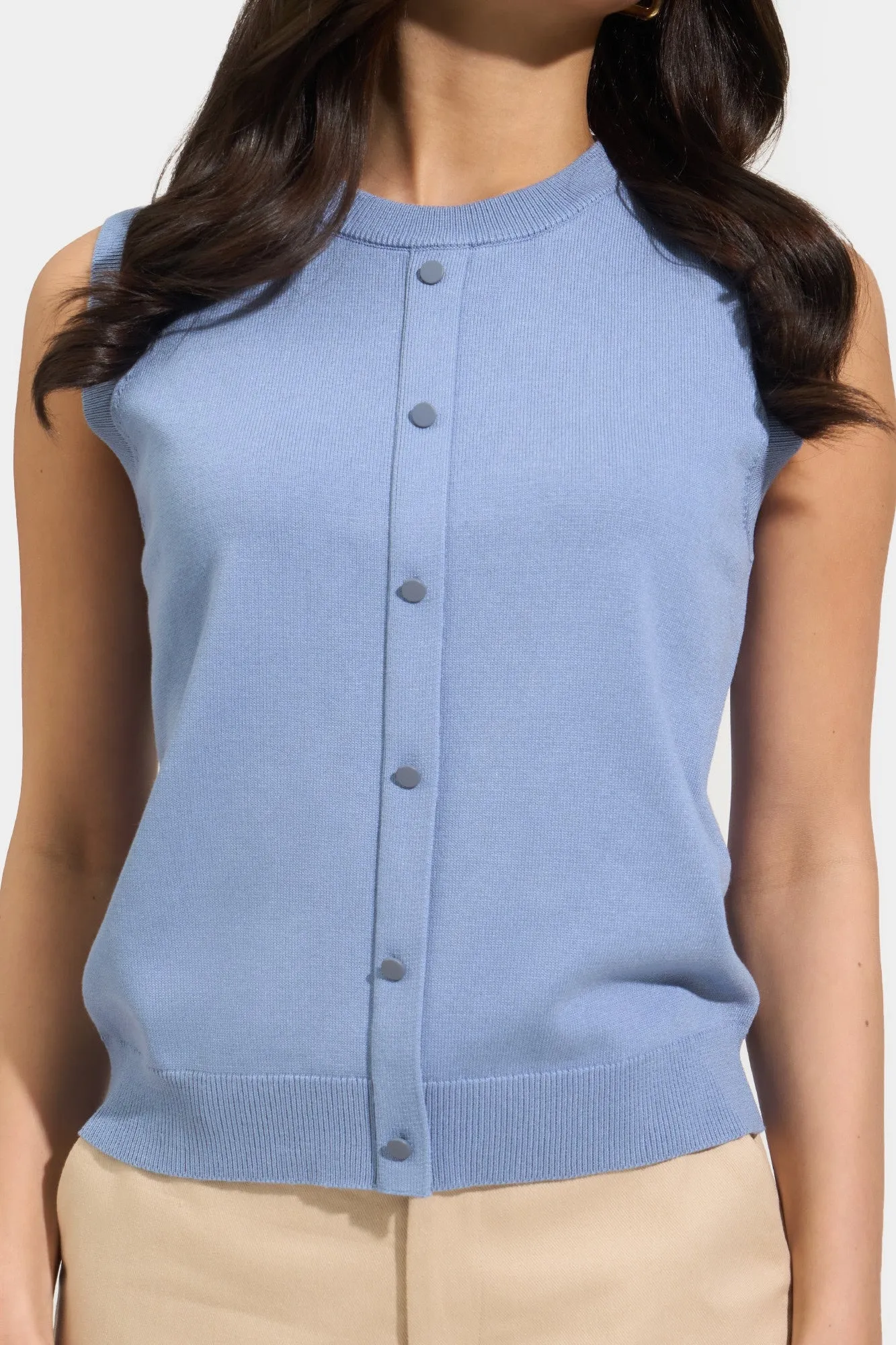 Sleeveless Button Down Flat Knit Tee