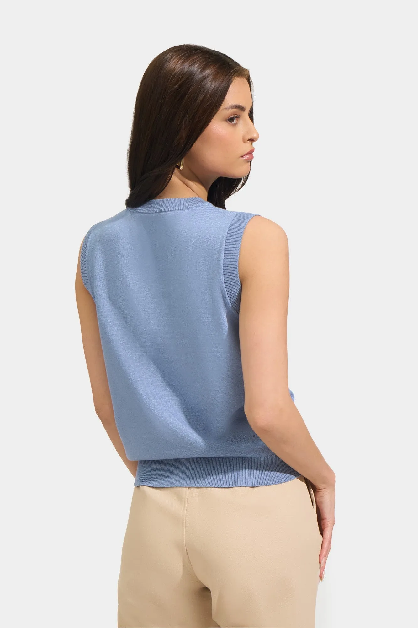 Sleeveless Button Down Flat Knit Tee