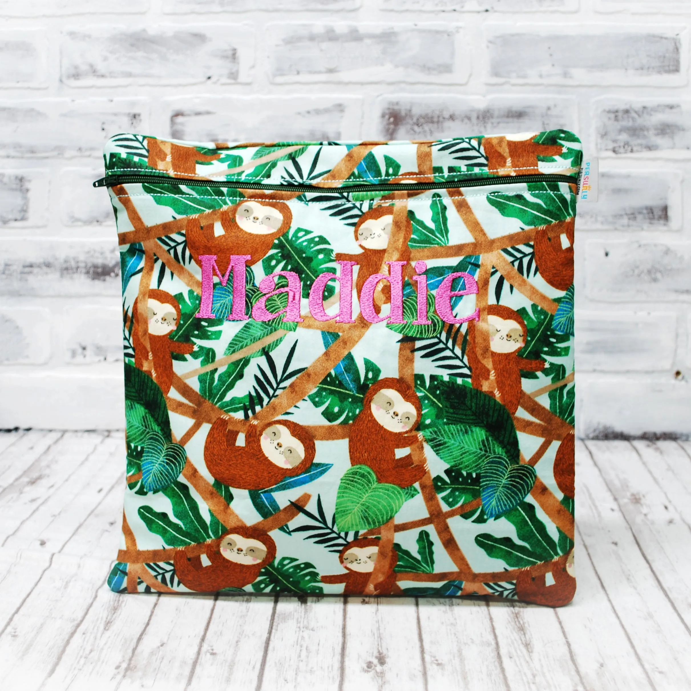 Sloth in Trees Personalized Reusable Wet Bag