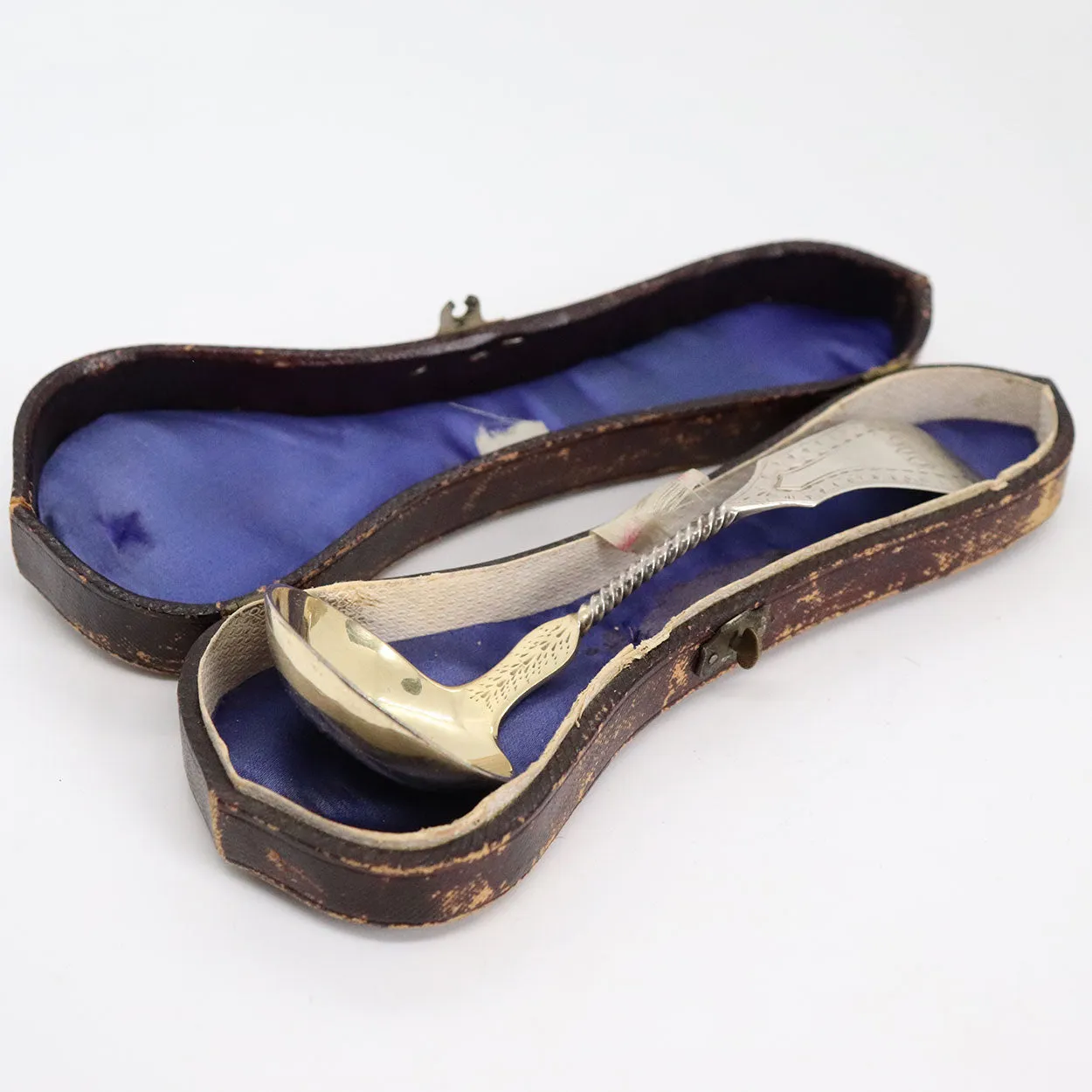 Small American Charles Bein Gilt Coin Silver Ladle and Leather Case