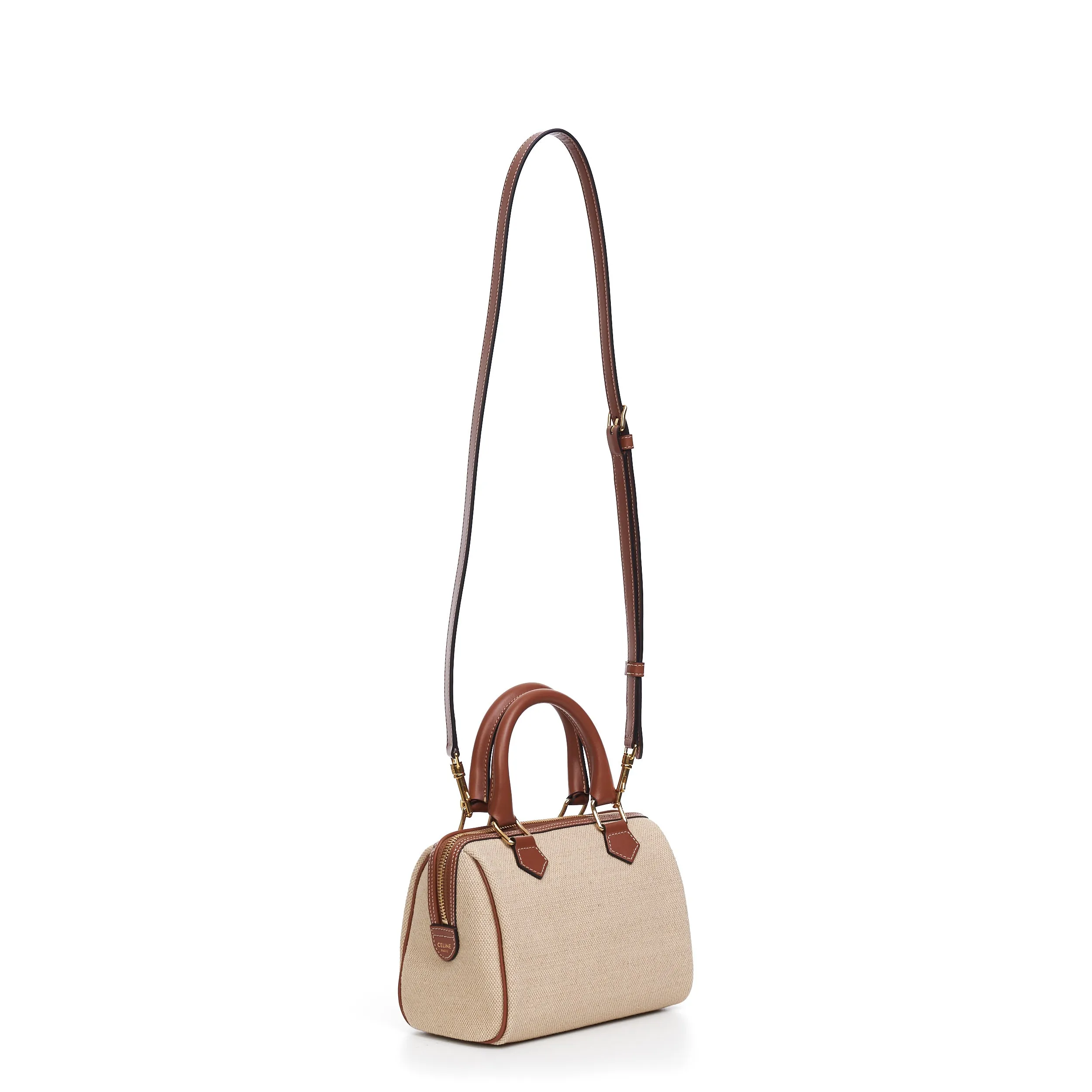Small Boston Cuir Triomphe In Natural Textile And Tan Brown Calfskin