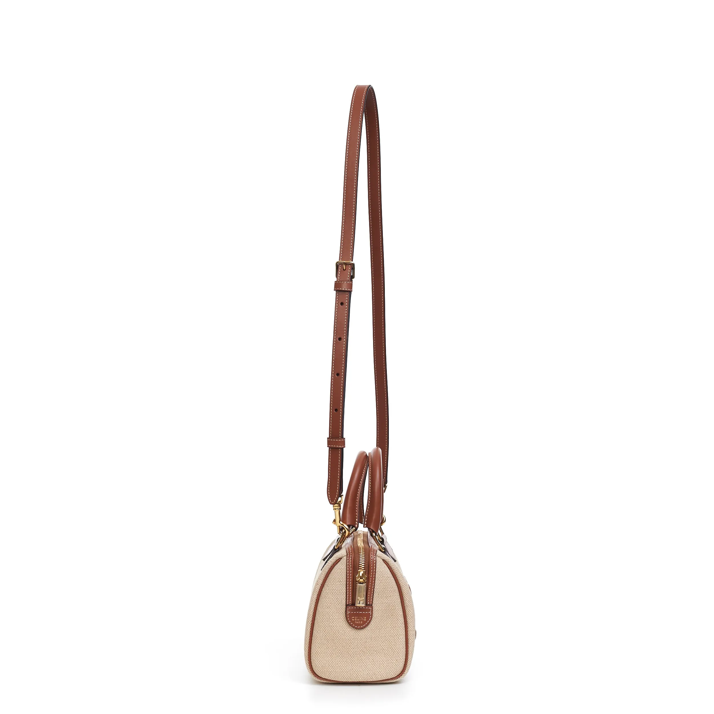 Small Boston Cuir Triomphe In Natural Textile And Tan Brown Calfskin