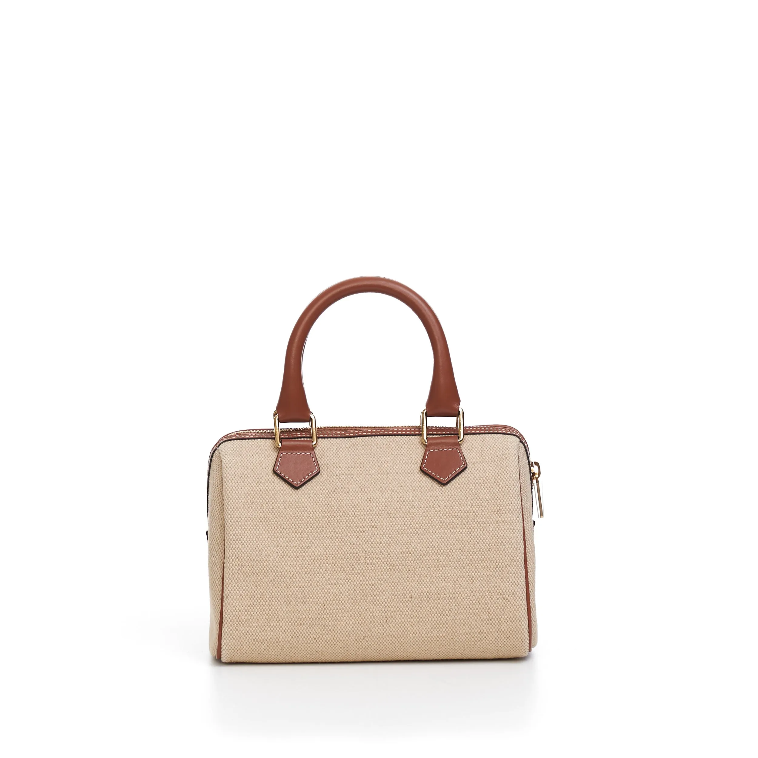 Small Boston Cuir Triomphe In Natural Textile And Tan Brown Calfskin