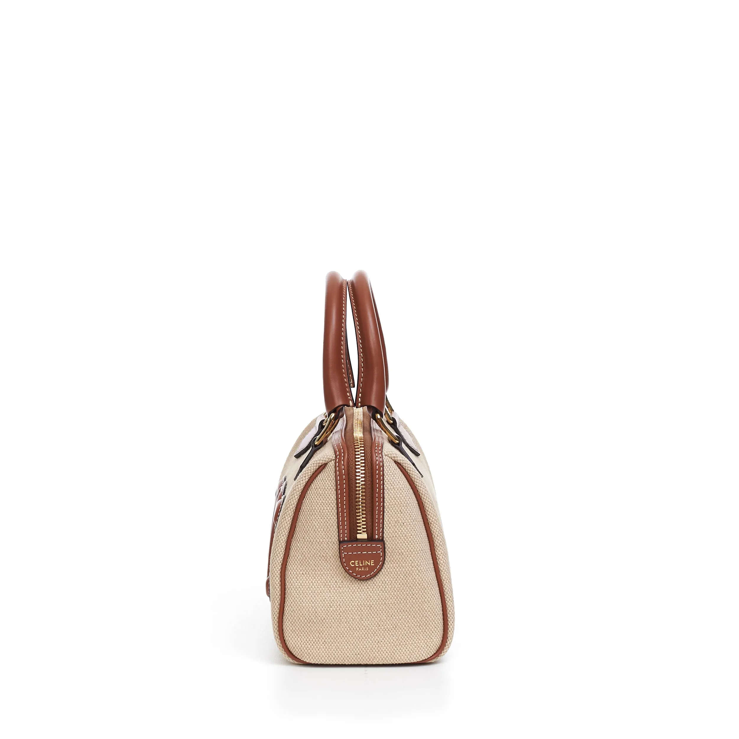 Small Boston Cuir Triomphe In Natural Textile And Tan Brown Calfskin
