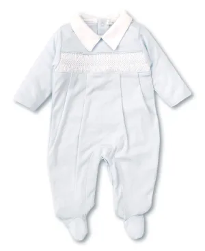 Smocked Collar Footie Onesie in Blue