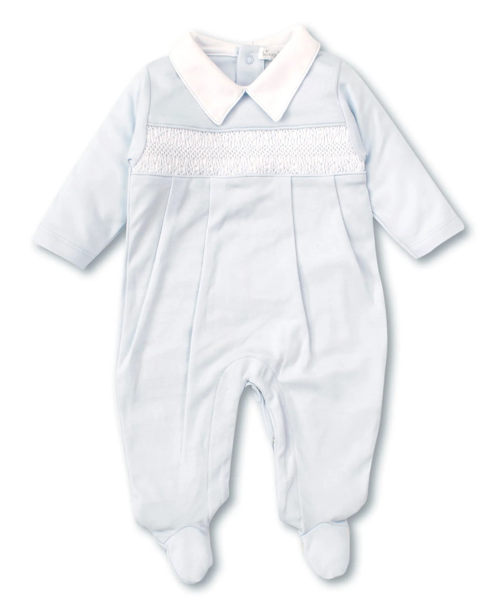 Smocked Collar Footie Onesie in Blue