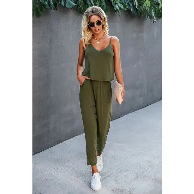 SPAGHETTI STRAP SOLID JUMPSUIT