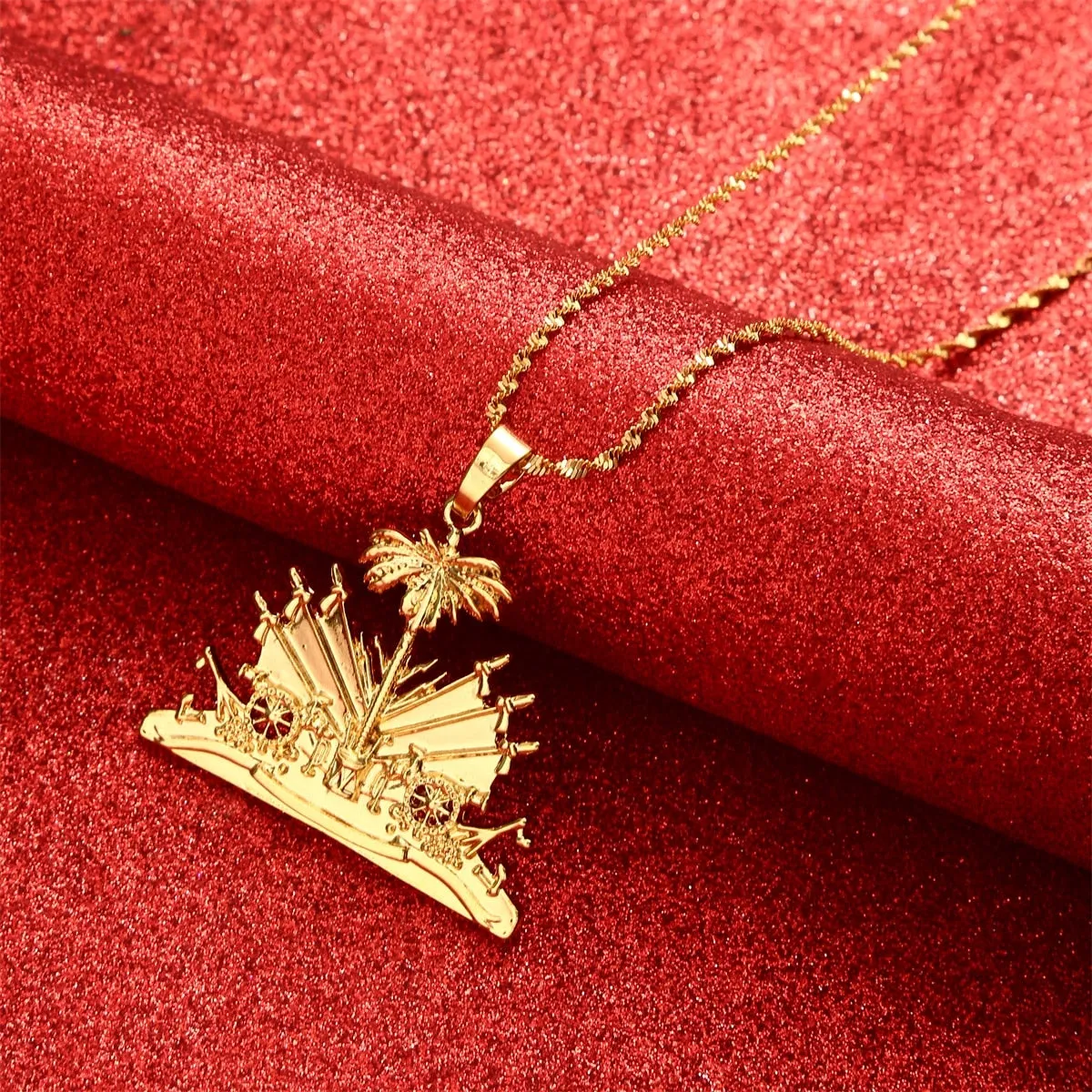 Stainless Steel Haiti Map Pendant Necklace