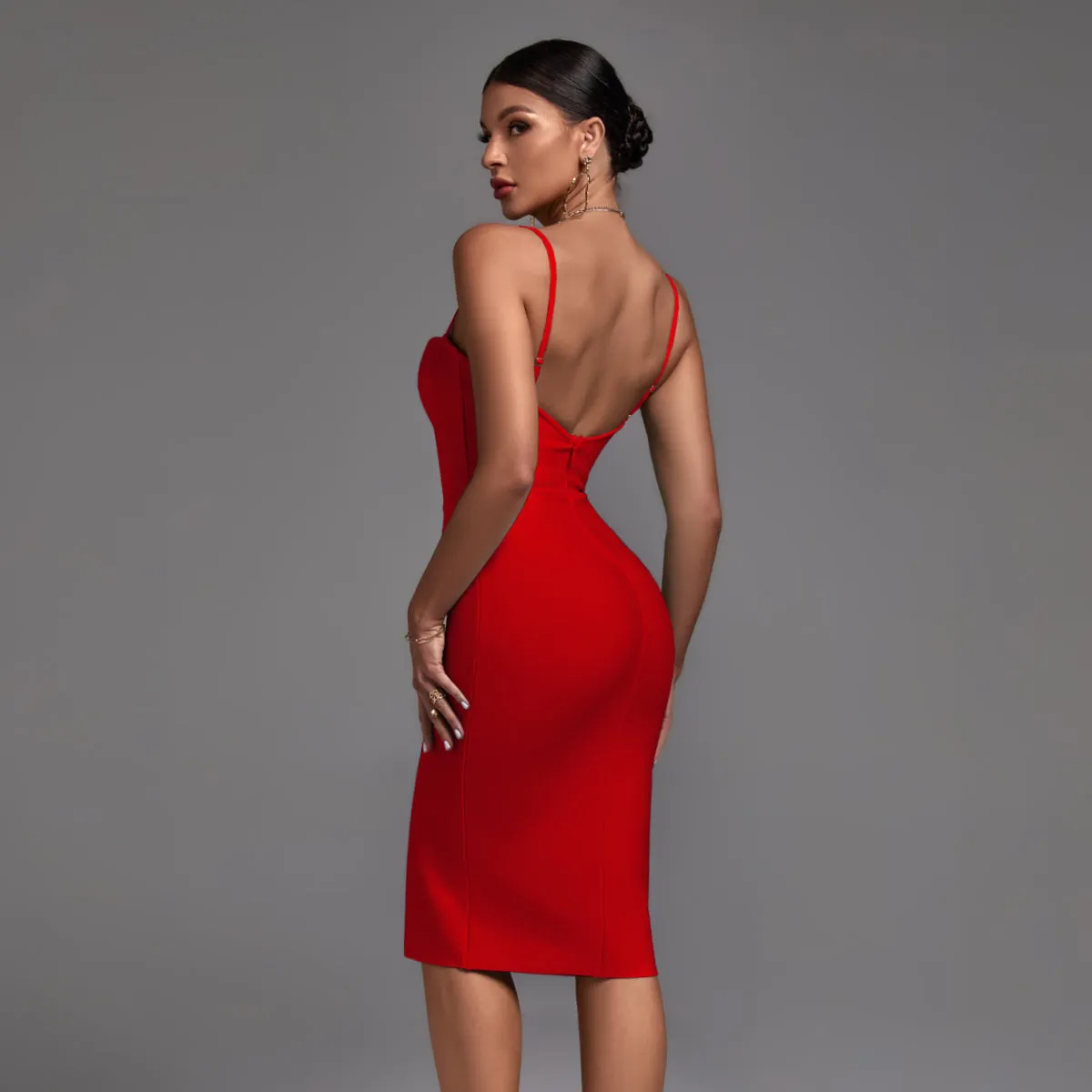 Strappy Sleeveless Plain Midi Bandage Dress