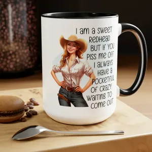 SWEET REDHEAD  - Two-Tone Coffee Mug - 15oz - 5 Color Options