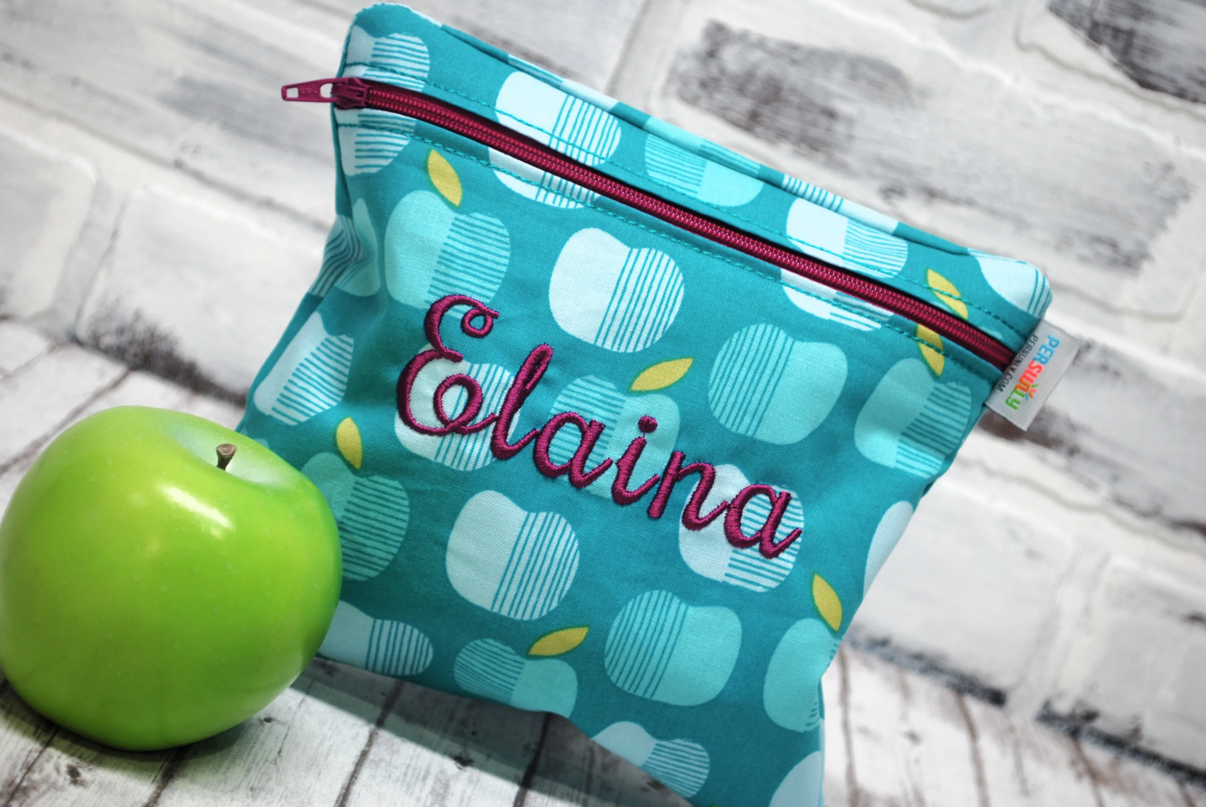 Teal Apples Personalized Reusable Food Bag