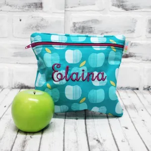 Teal Apples Personalized Reusable Food Bag