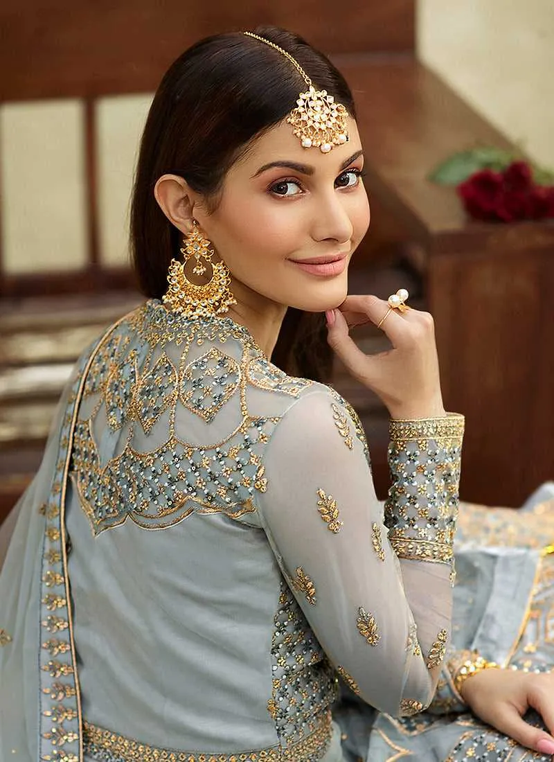Teal Blue Heavy Embroidered Gown Style Anarkali