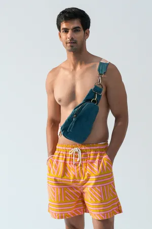 Teal Print Crossbody Canvas Bag