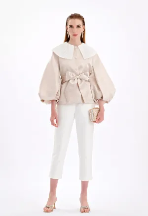 Textured Pleated Collar Jacket