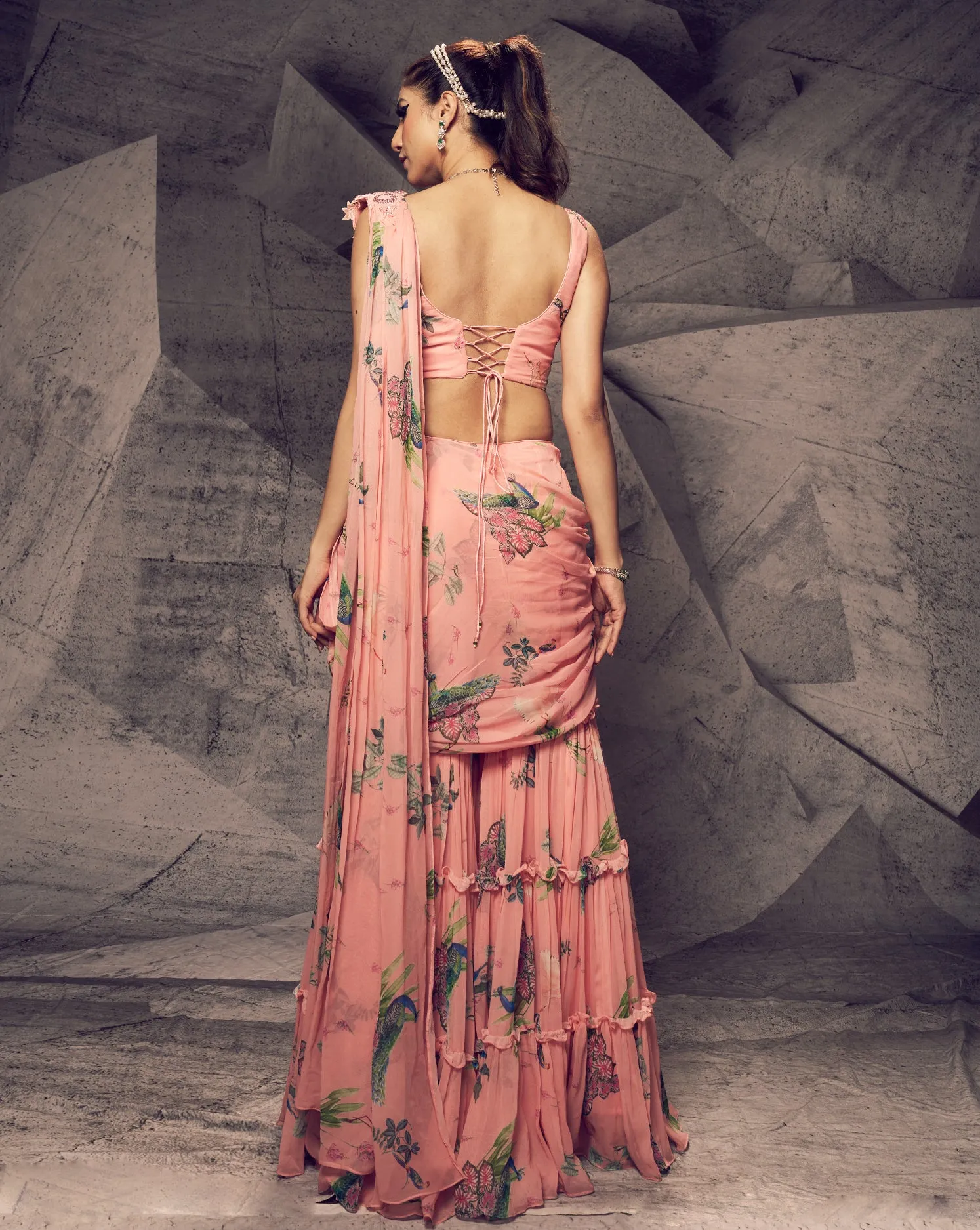 The Pink Floral Sharara Sari