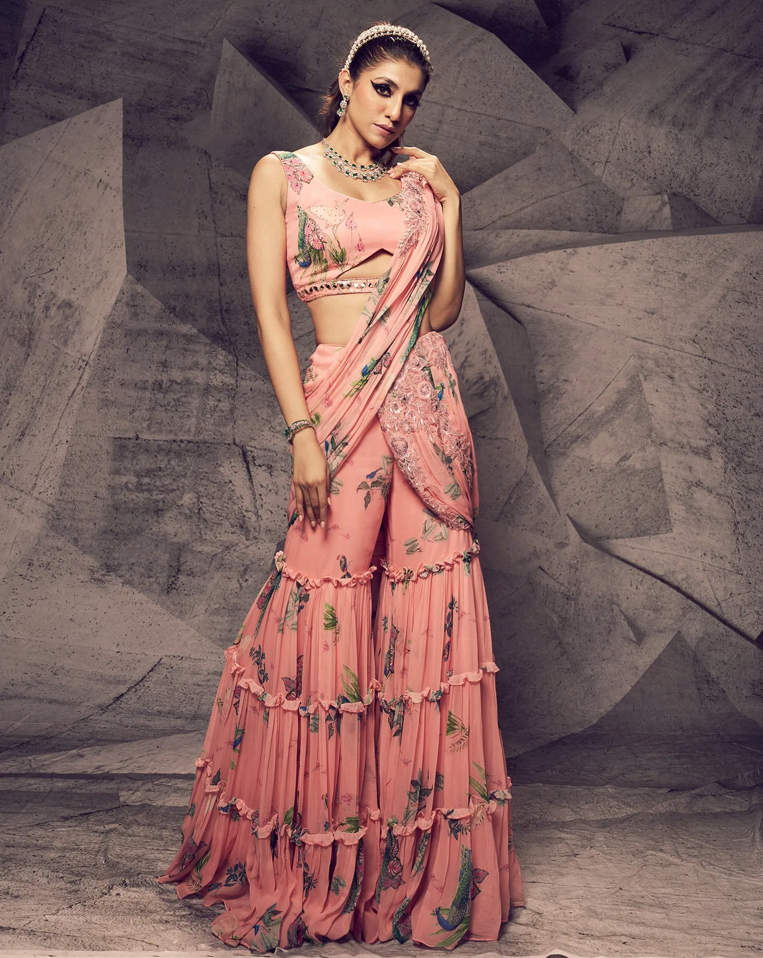 The Pink Floral Sharara Sari