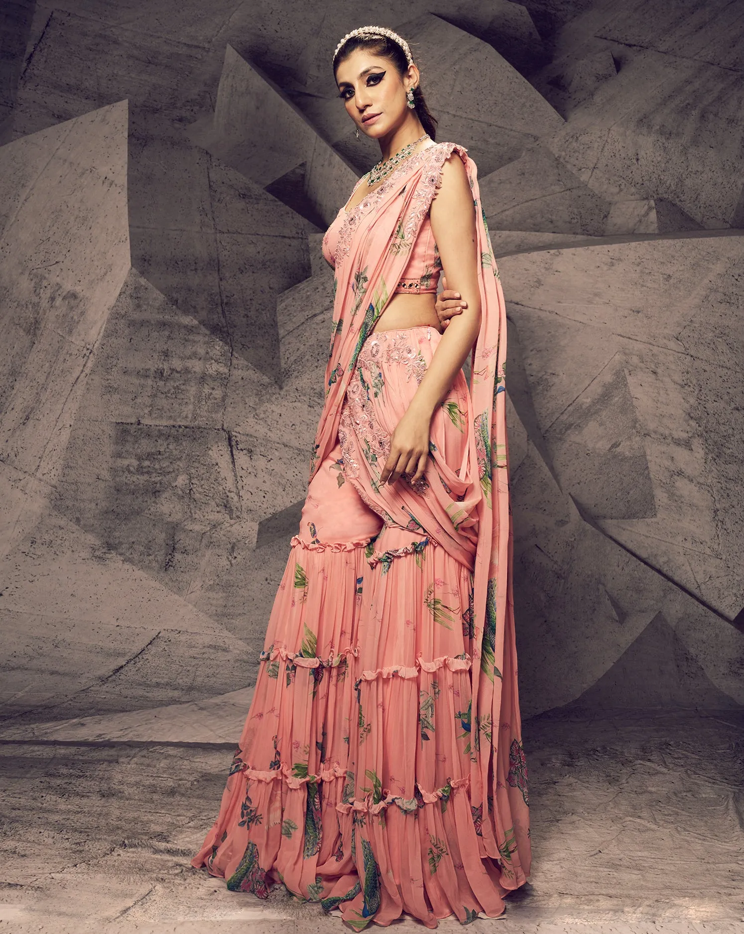 The Pink Floral Sharara Sari