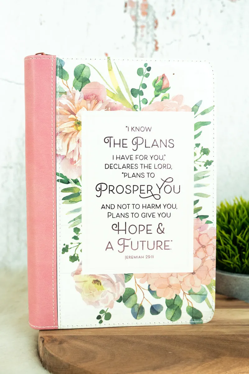The Plans Pink Bouquet LuxLeather Zippered Journal