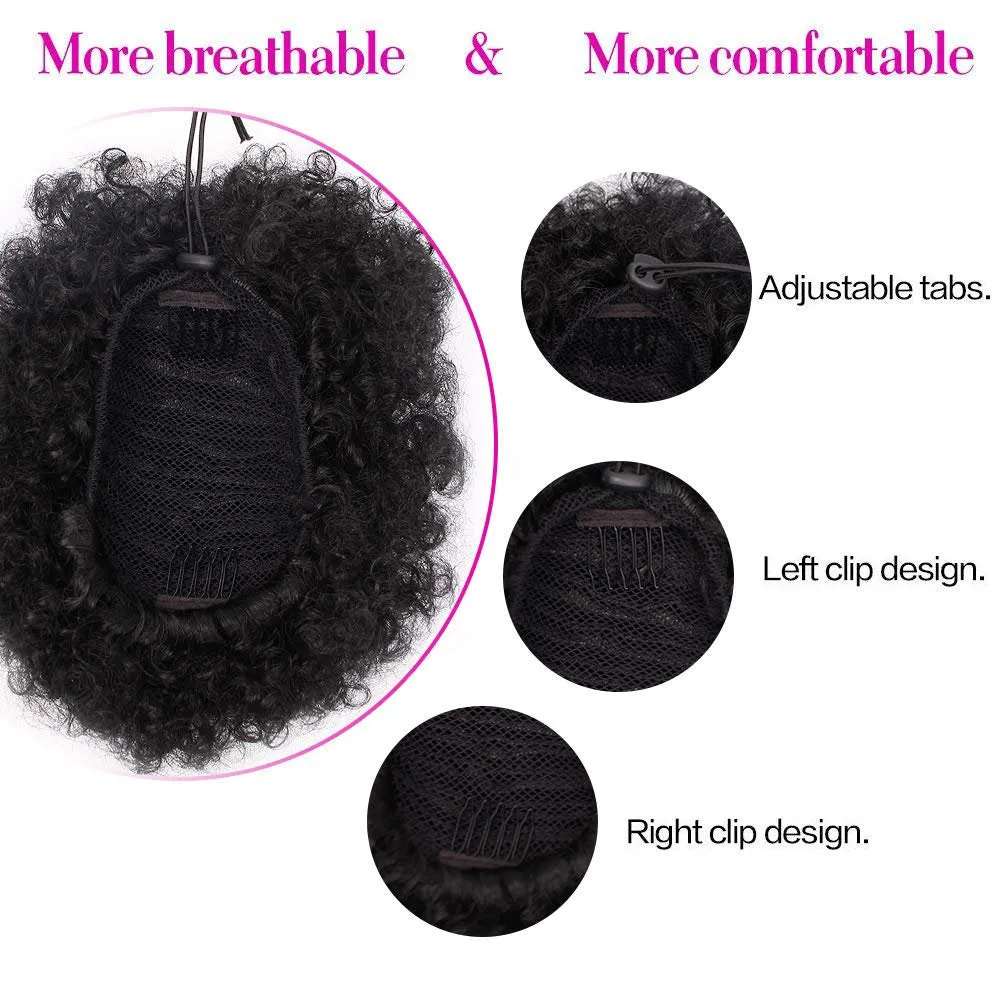Thick FAUX Human Hair | Synthetic Drawstring Ponytail Puff | Curly Hair Synthetic Updo | Large Donut Chignons | Trendy Cat Ear Buns Style
